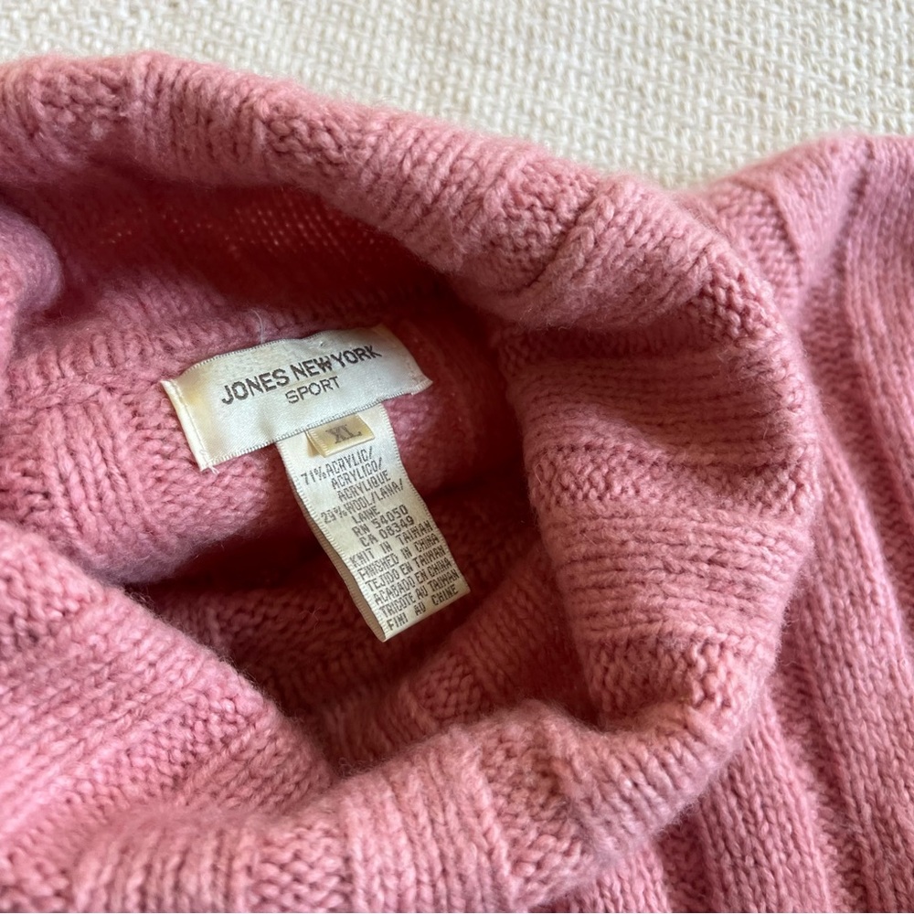 Vintage 90s Wool Blend Thick Ribbed Knit Turtleneck Pullover Sweater - Picture 4 of 5